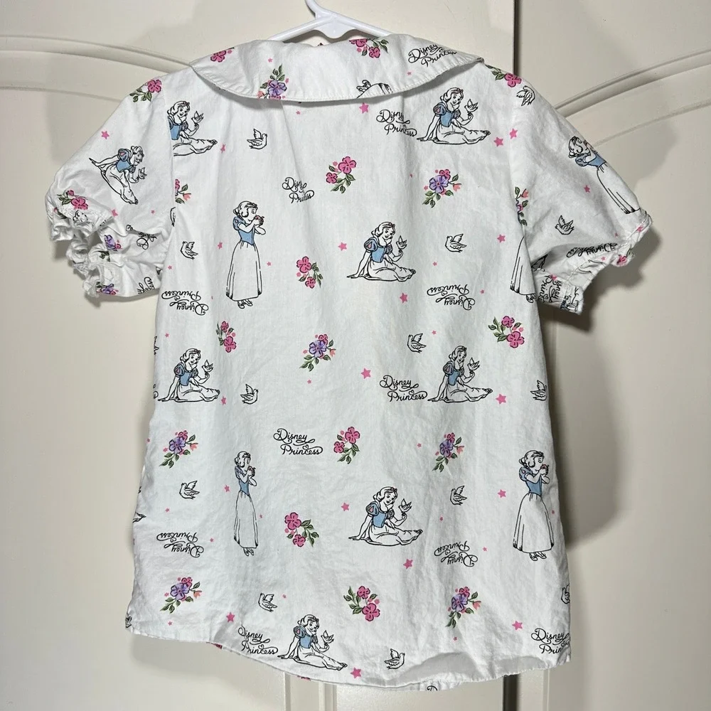Vintage Disney Princess‎ Snow White Print Pajama Set Girls 8/9 White Cotton